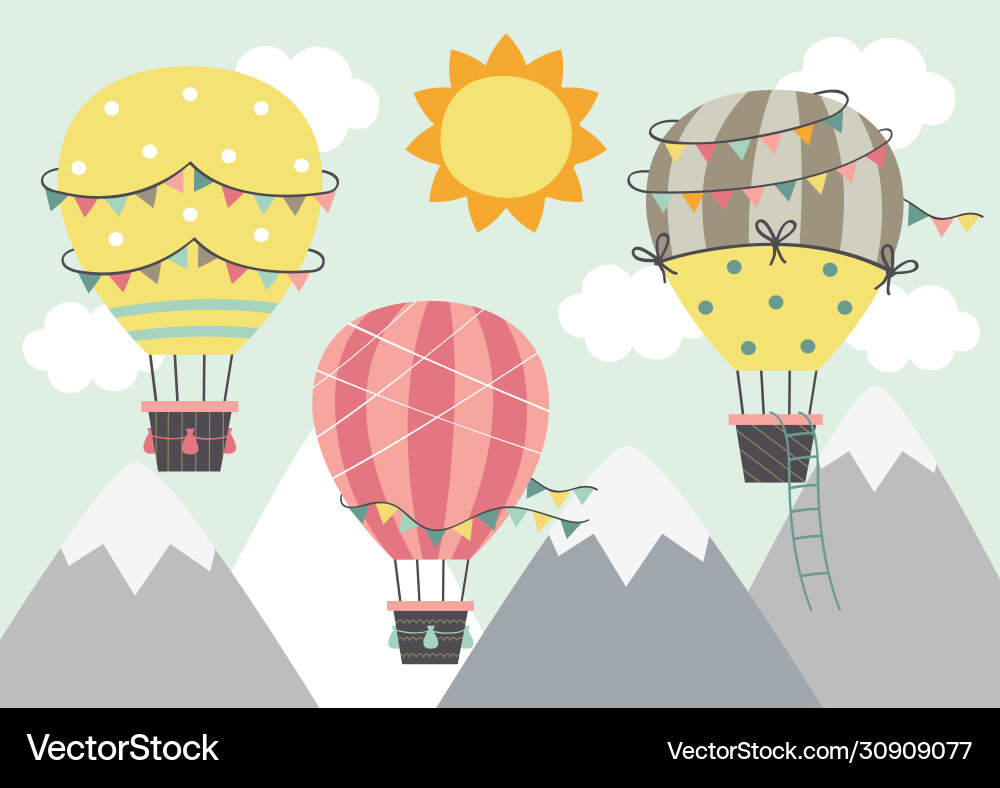 Cute Hot Air Balloons Over Mountains Vector Image