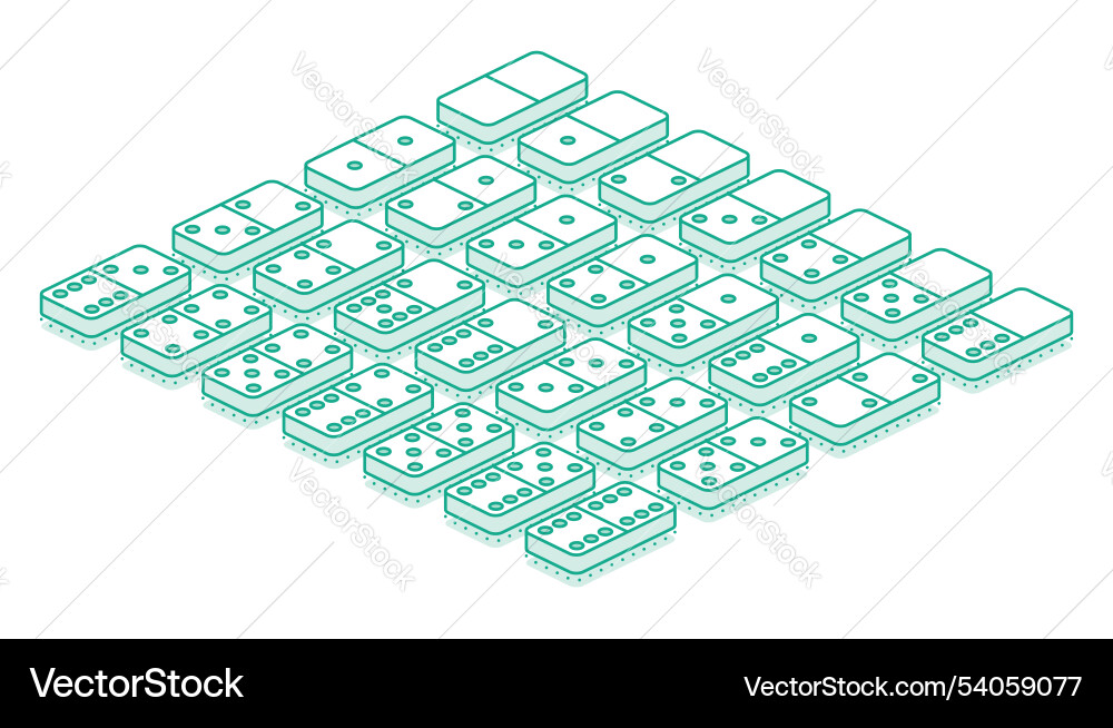 Isometric domino set outline objects isolated vector image