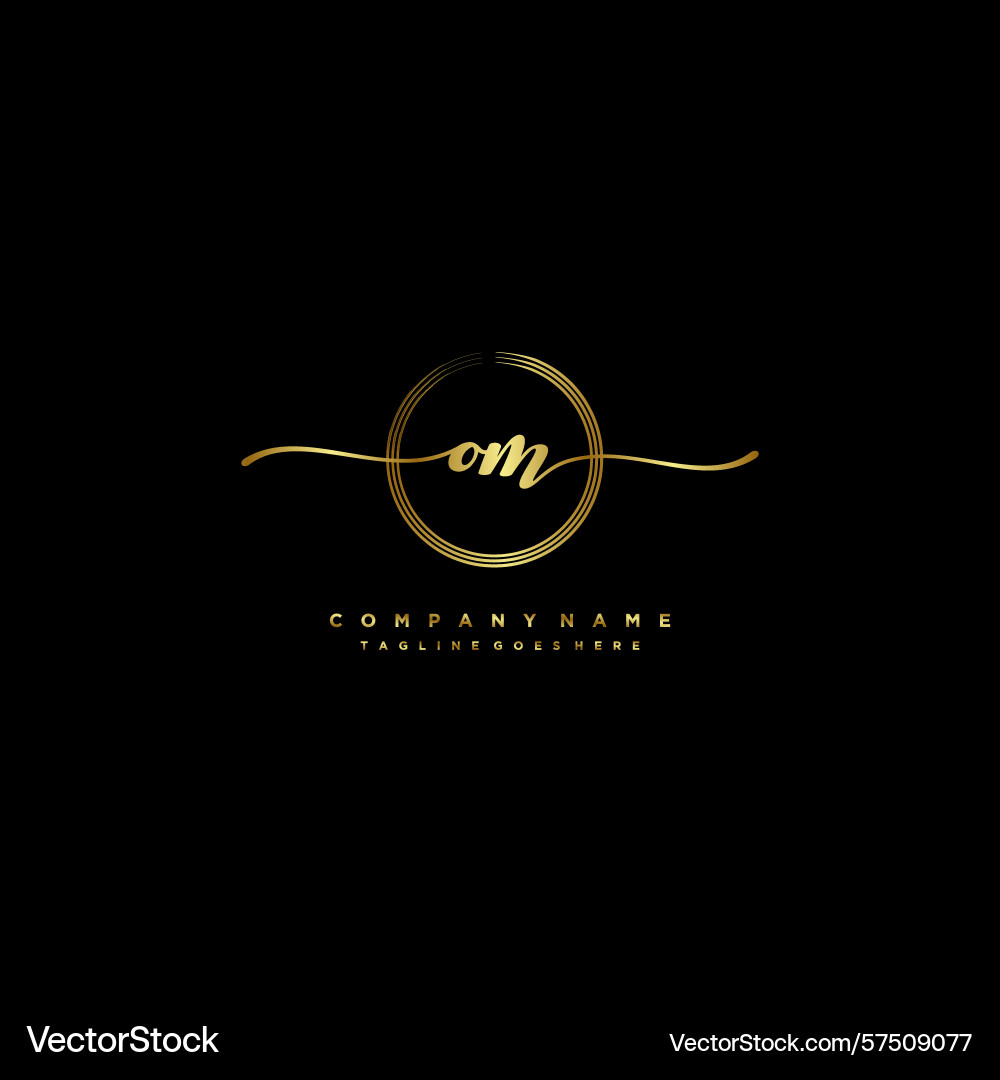 Om initial handwriting logo with circular wave Vector Image