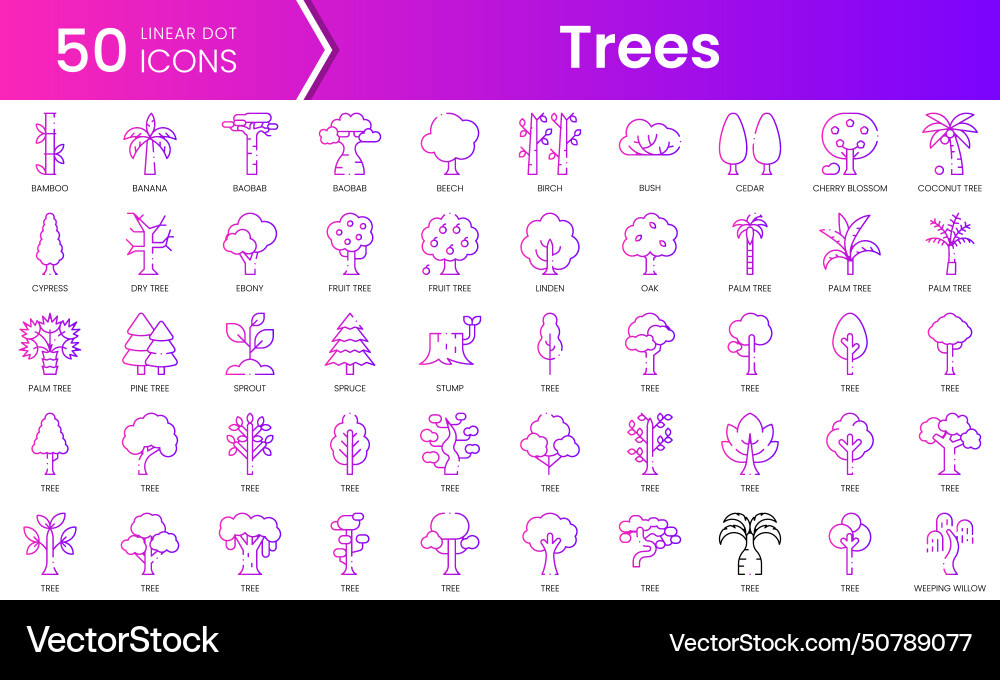 Set of trees icons gradient style icon bundle Set of trees icons gradient style icon bundle vector image