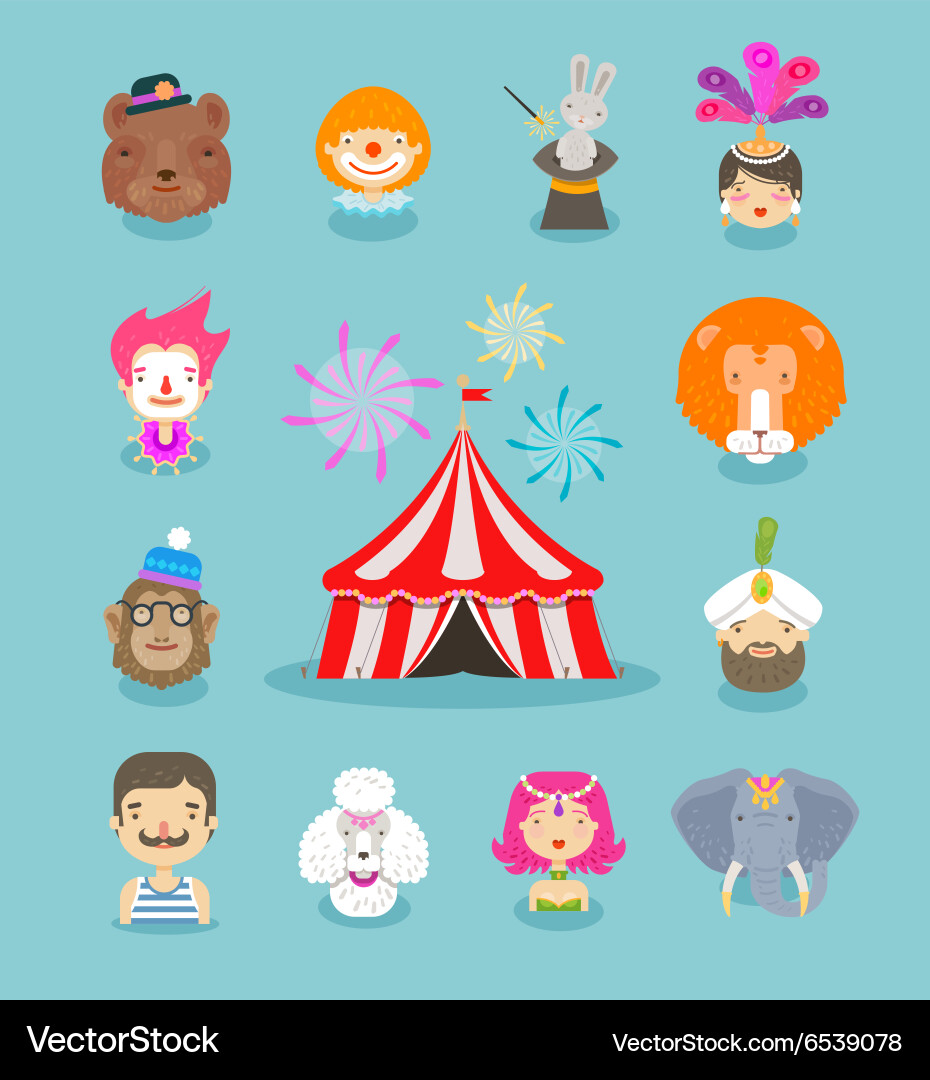 Circus icons set collection of elements clown Vector Image