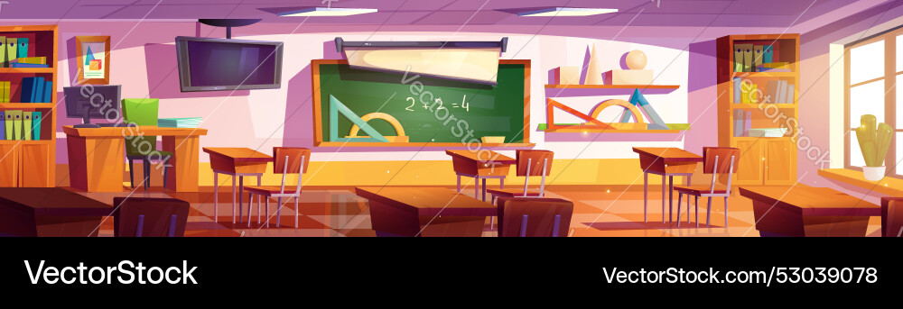 Empty school classroom interior with desk Empty school classroom interior with desk vector image