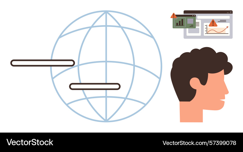 Human analyzing global network data with potential Human analyzing global network data with potential vector image