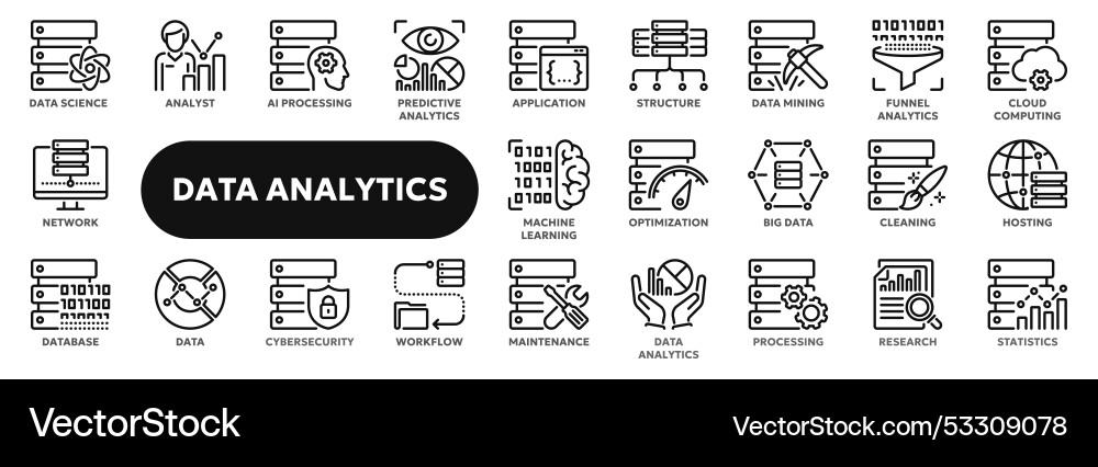 Linear icons of data analytics and statistics Linear icons of data analytics and statistics vector image