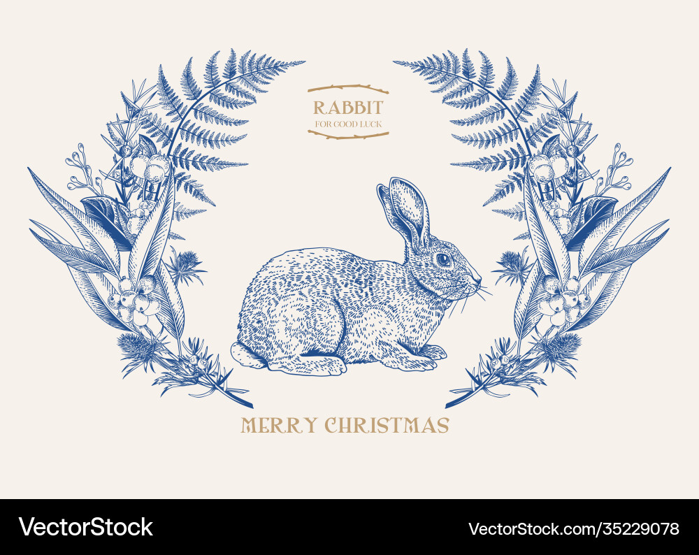 Oval wreath with a rabbit vector image