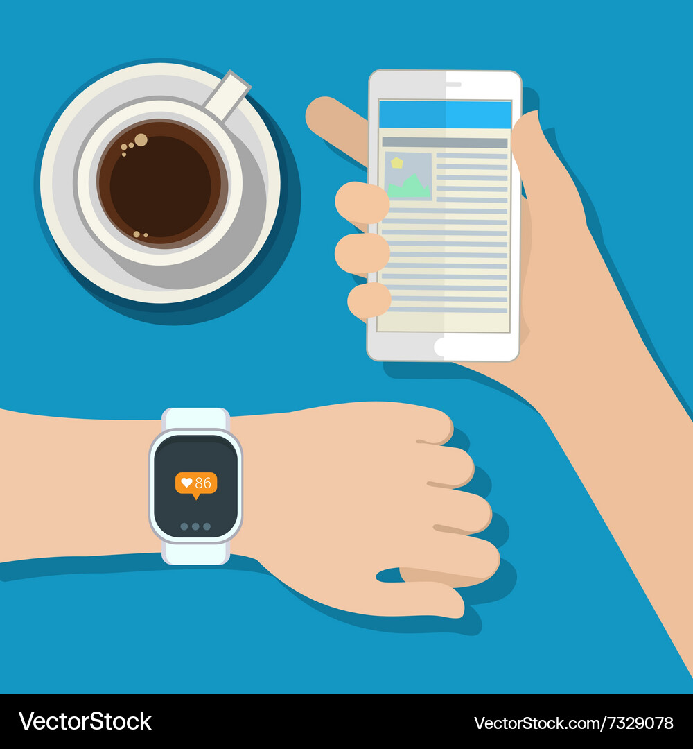 Synchronization between smartwatch and smartphone Vector Image