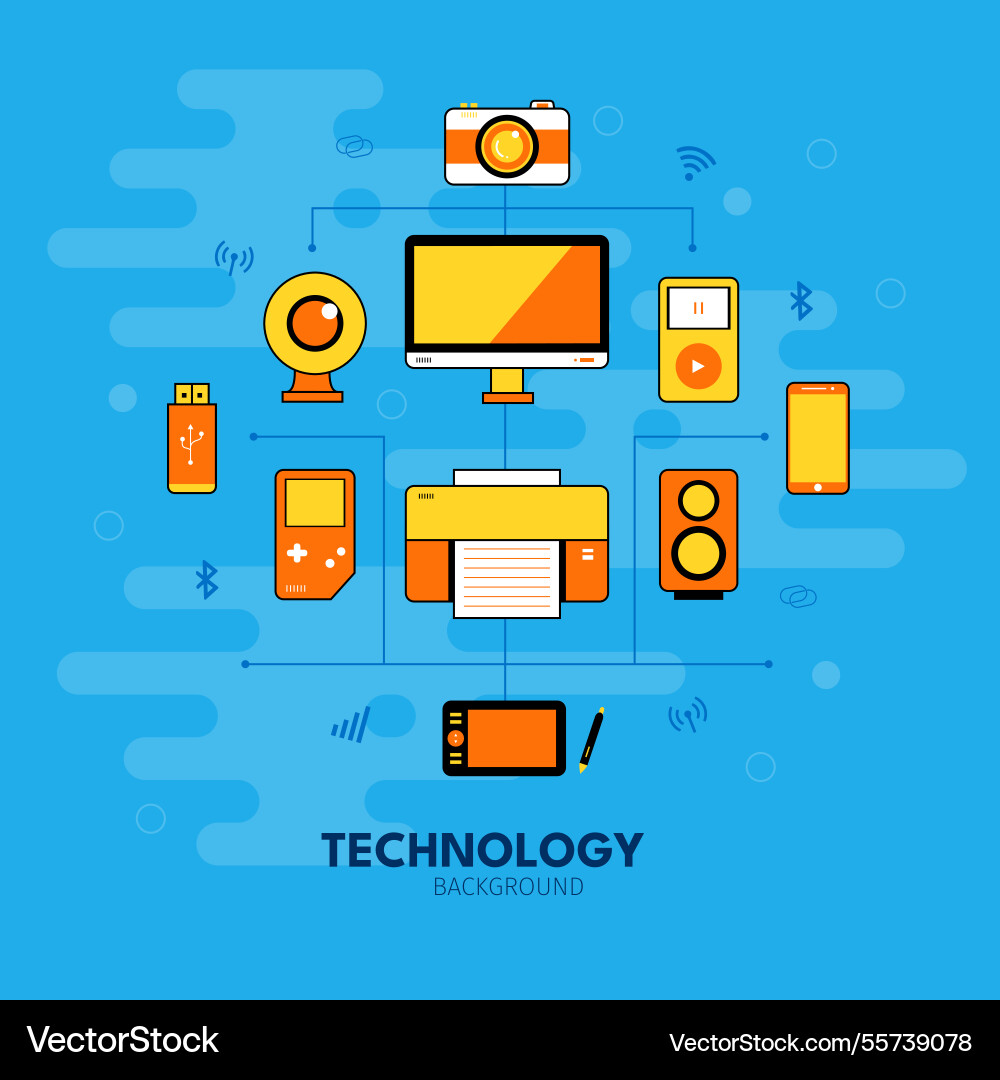 Technology elements background in flat style Vector Image