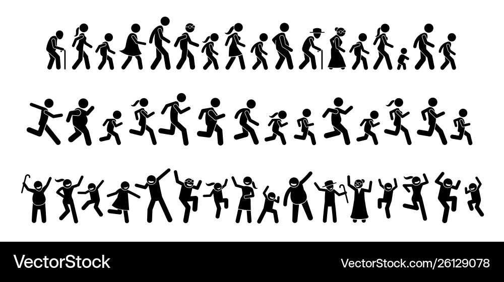 Viele Menschen laufen und tanzen zusammen Viele Menschen laufen und tanzen zusammen vektorbild