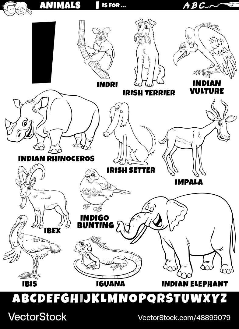 Cartoon animal characters for letter i set Cartoon animal characters for letter i set vector image