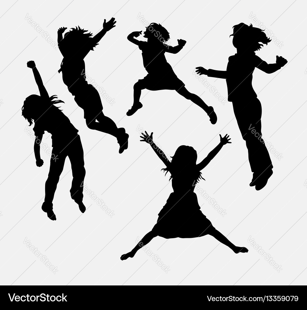 Children happy action silhouette Children happy action silhouette vector image