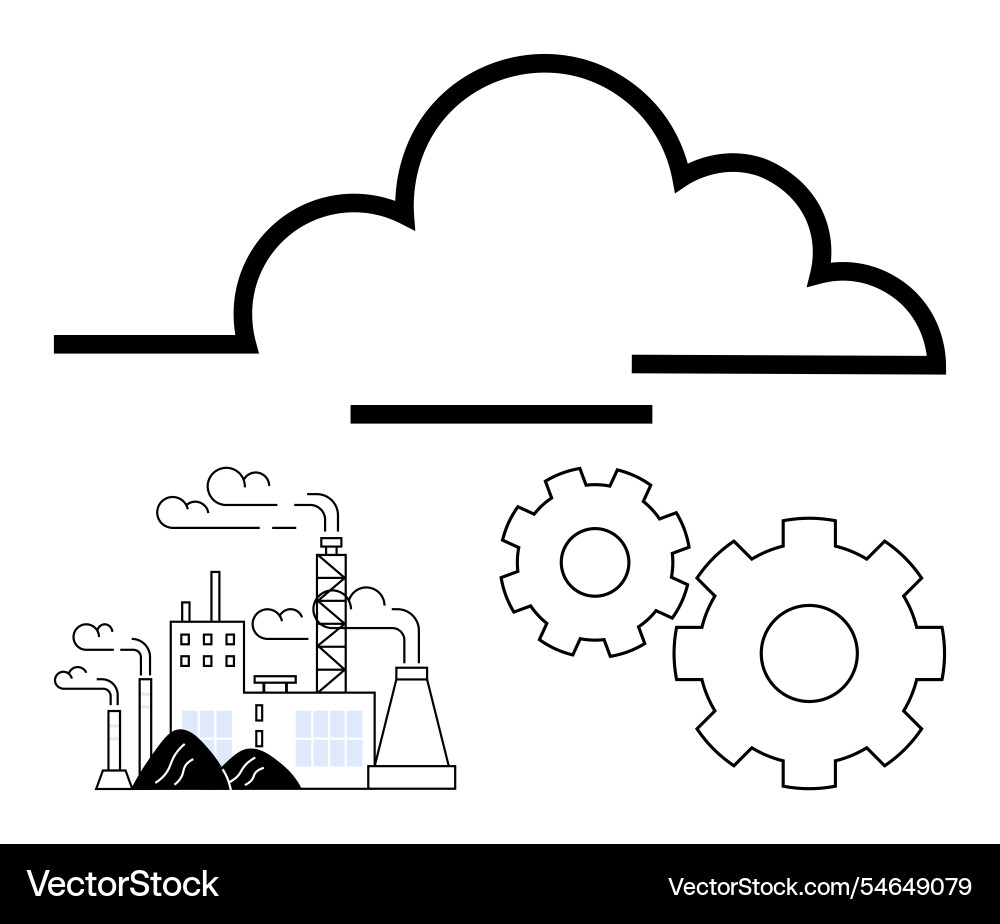 Factory with gears and cloud symbolizing Factory with gears and cloud symbolizing Vector Image