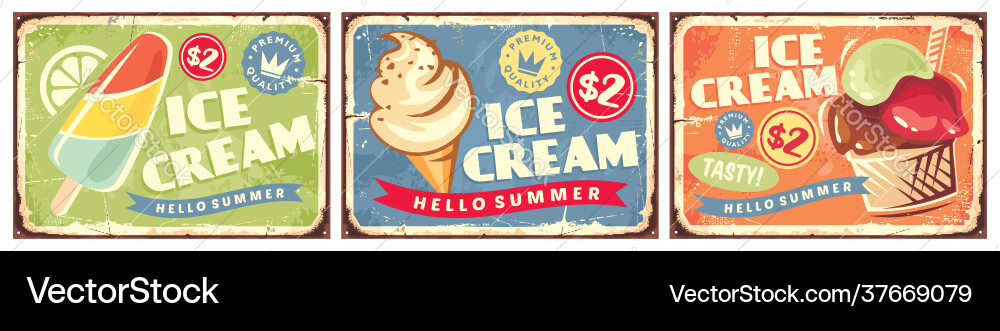 Ice cream set retro signs vector image