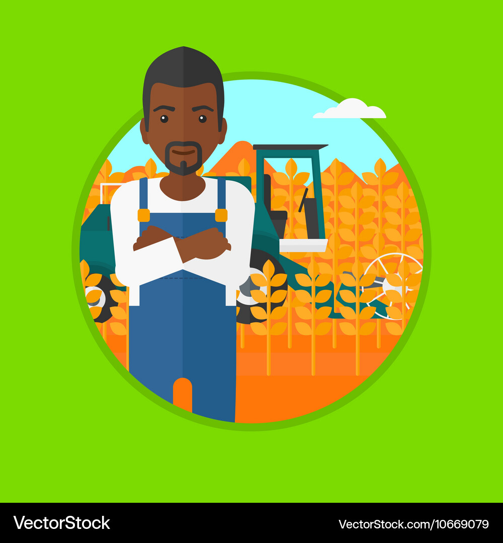 Man standing with combine on background Vector Image