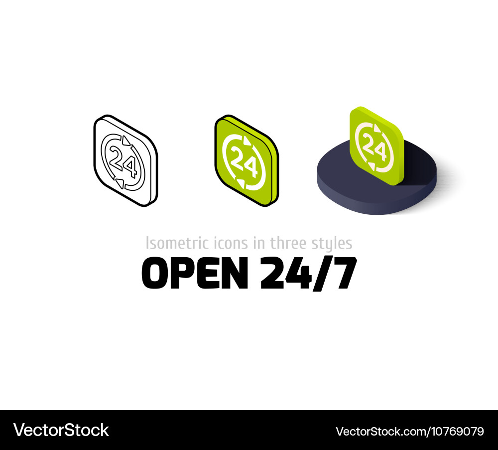 Open 24-7 icon in different style vector image