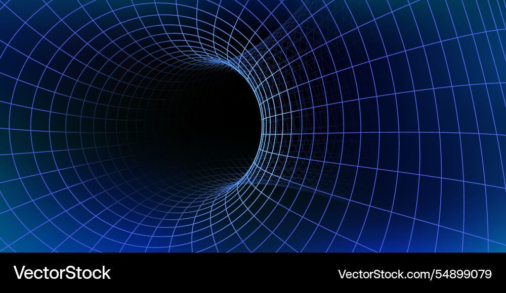 Wireframe tunnel featuring glowing blue grid Vector Image