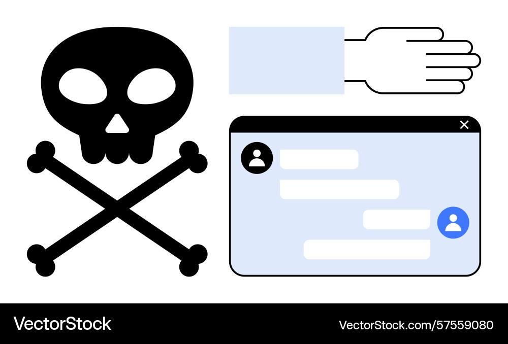 Cybersecurity warning with skull and crossbones Cybersecurity warning with skull and crossbones vector image