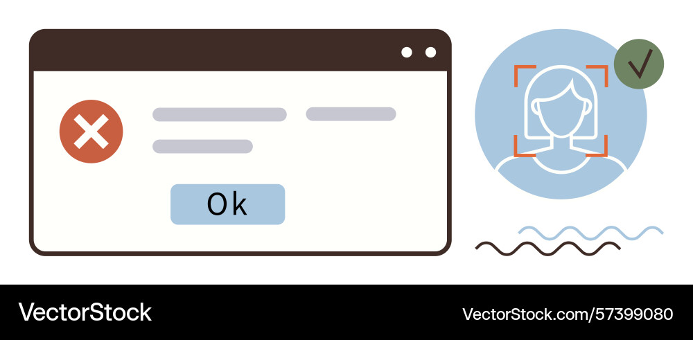 Facial recognition verification and error prompt Facial recognition verification and error prompt vector image