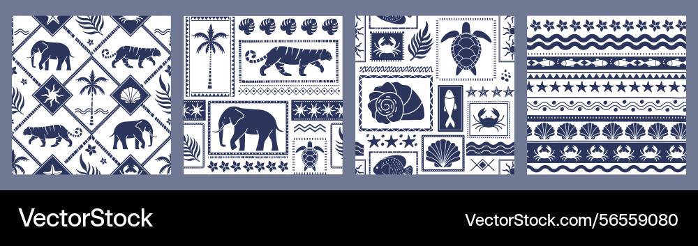 Set of tropical seamless patterns retro repeating vector image