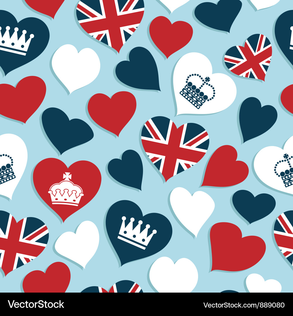 Union Jack Hearts Muster Vektorbild