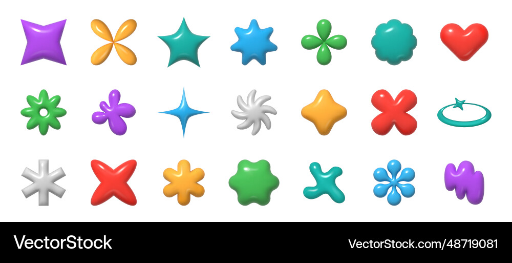 3d abstract shapes y2k inspired realistic forms Vector Image