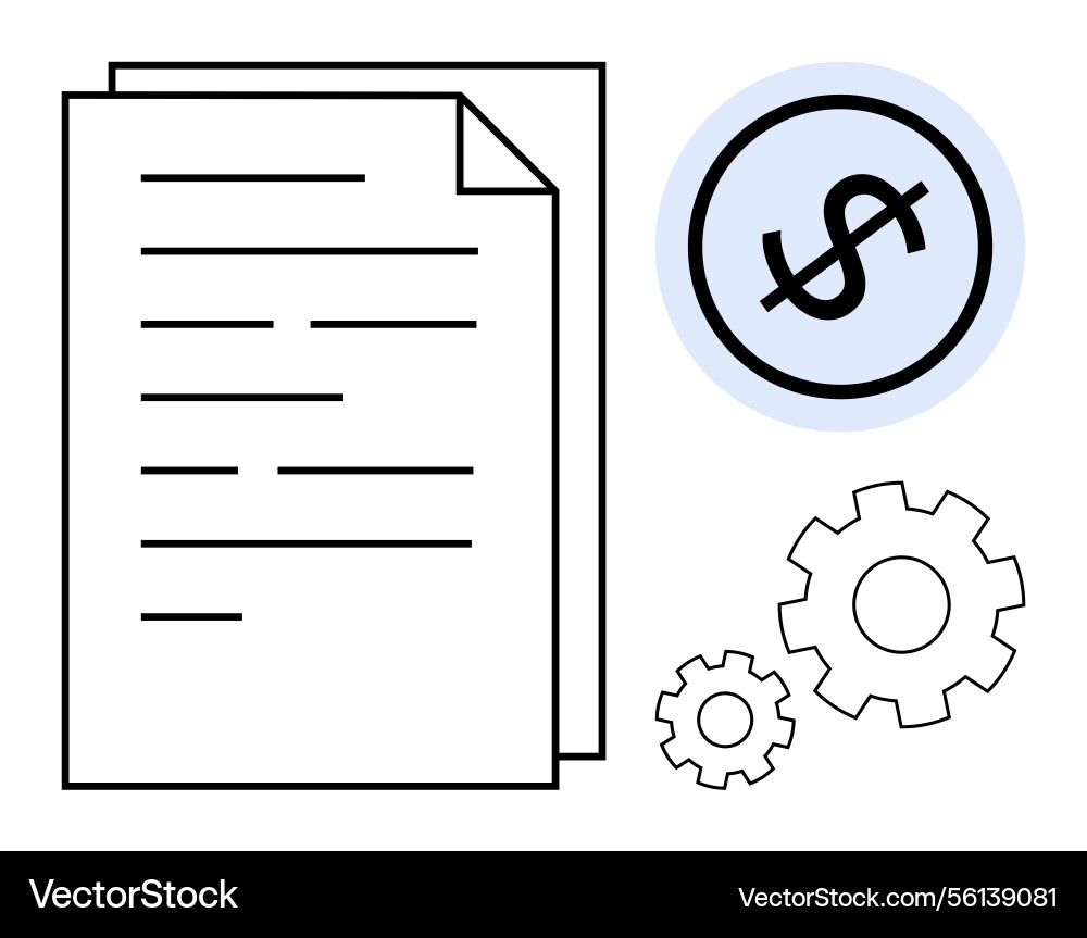 Document with dollar icon and gears representing vector image
