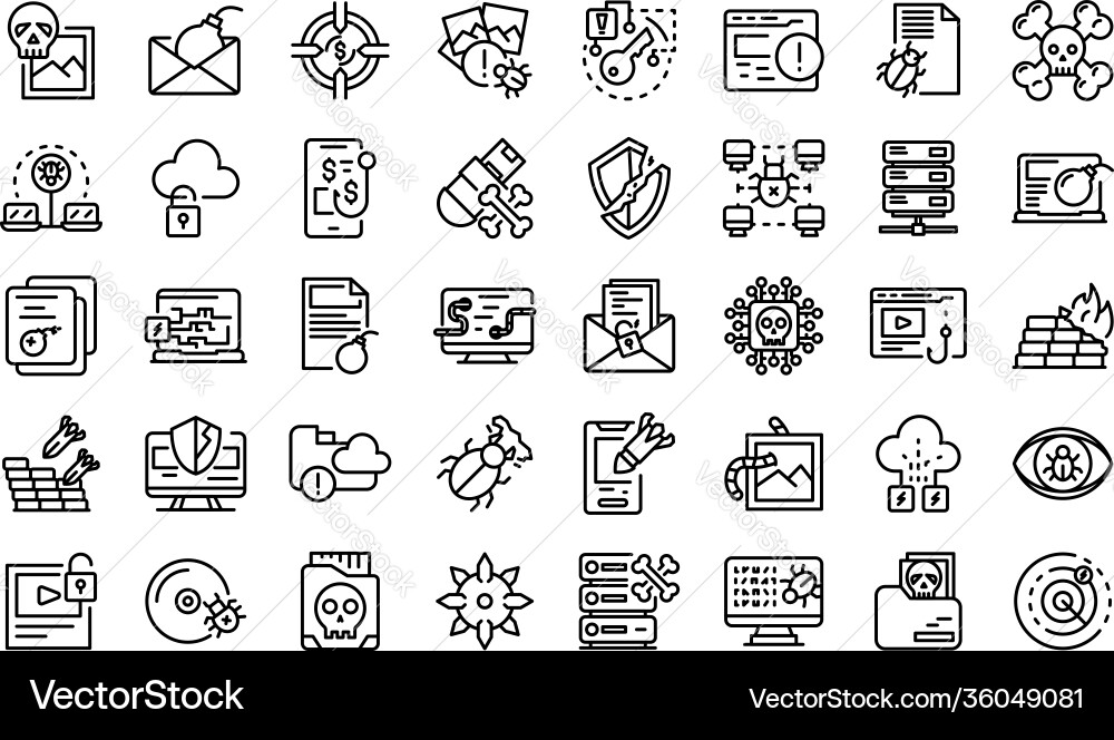 Malware icons set outline style Malware icons set outline style Vector Image