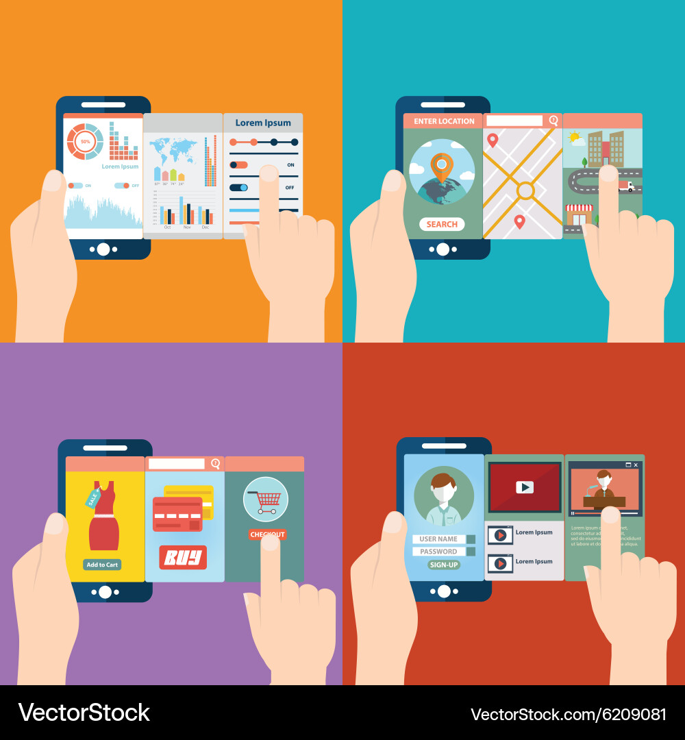 Mobile App Analytics & Shopping Maps vector image