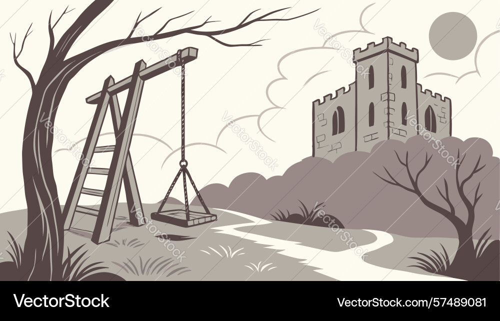 Rustic swing frame on a path leading vector image