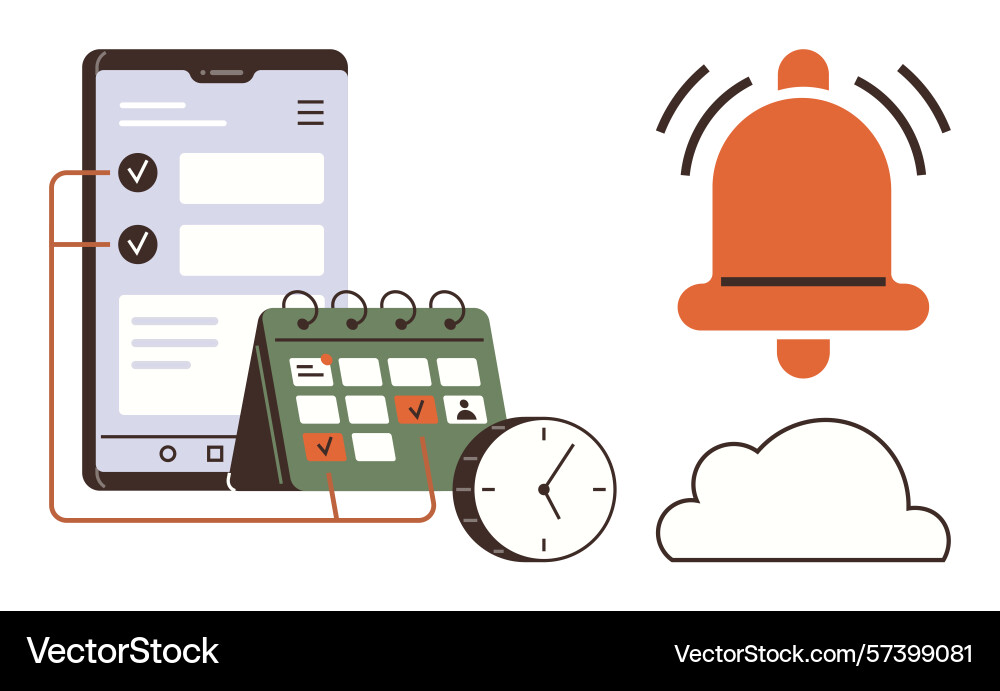 Task management with smartphone calendar clock Task management with smartphone calendar clock vector image