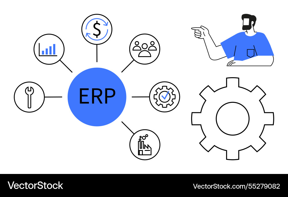 Erp system integration with business process icons Erp system integration with business process icons vector image