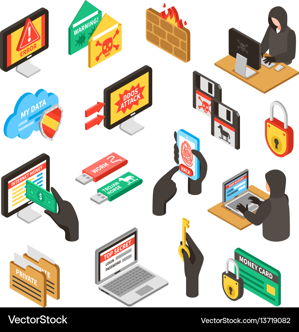 Internet hacker 3d isometric set Internet hacker 3d isometric set vector image