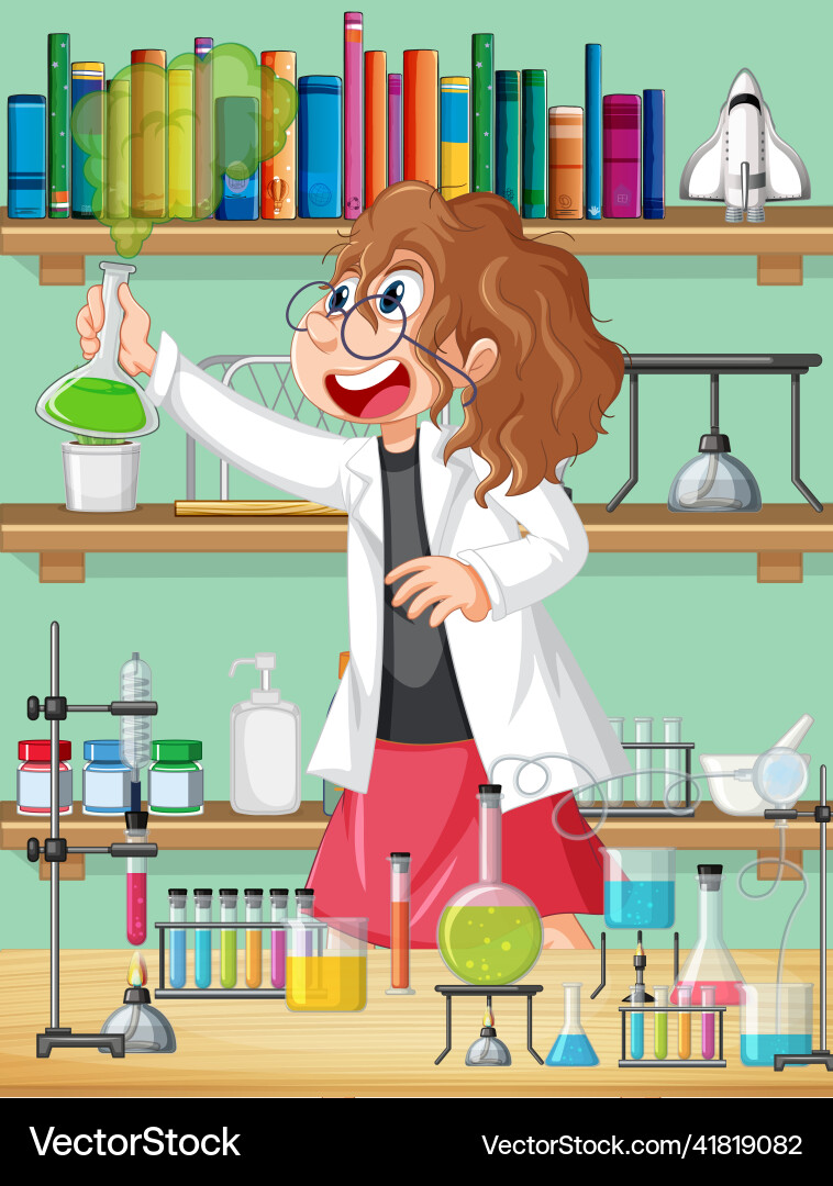 Laborszene mit Wissenschaftler Cartooncharakter Laborszene mit Wissenschaftler Cartooncharakter vektorbild
