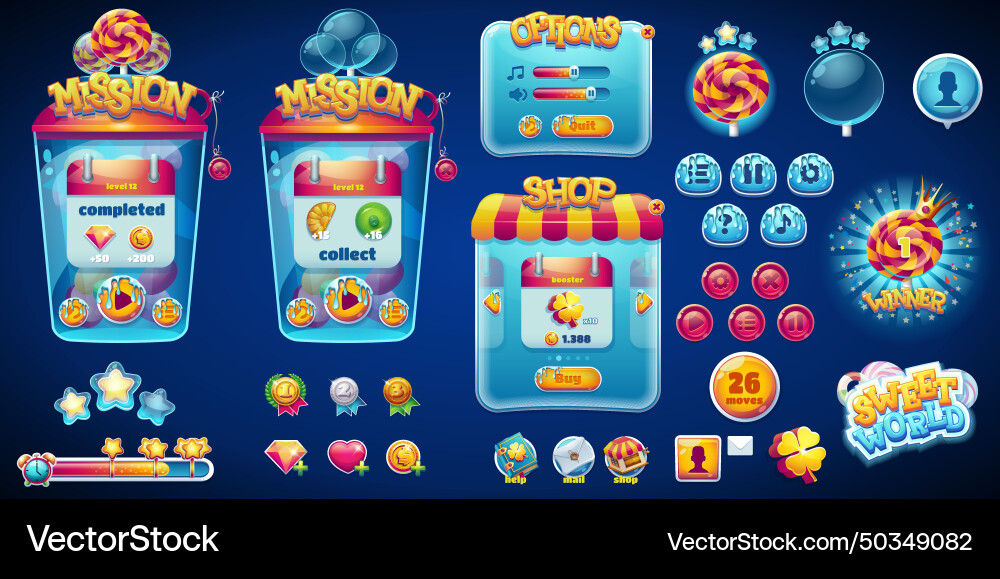 Set buttons boosters and other computer game vector image