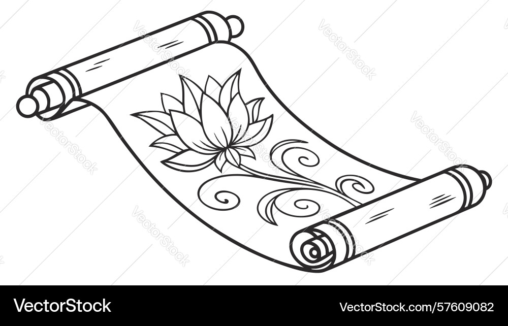 Simple scroll with minimal lotus flower outline Vector Image