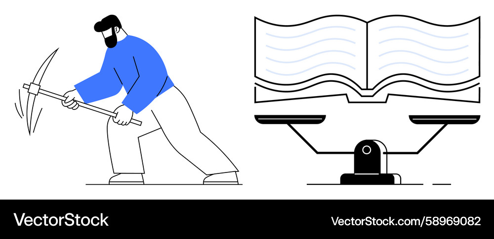 Worker with Pickaxe & Scales - Balance & Progress Vector Image