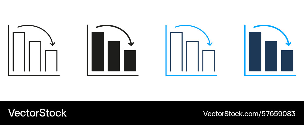 Bar chart decline line and solid icon set Bar chart decline line and solid icon set vector image
