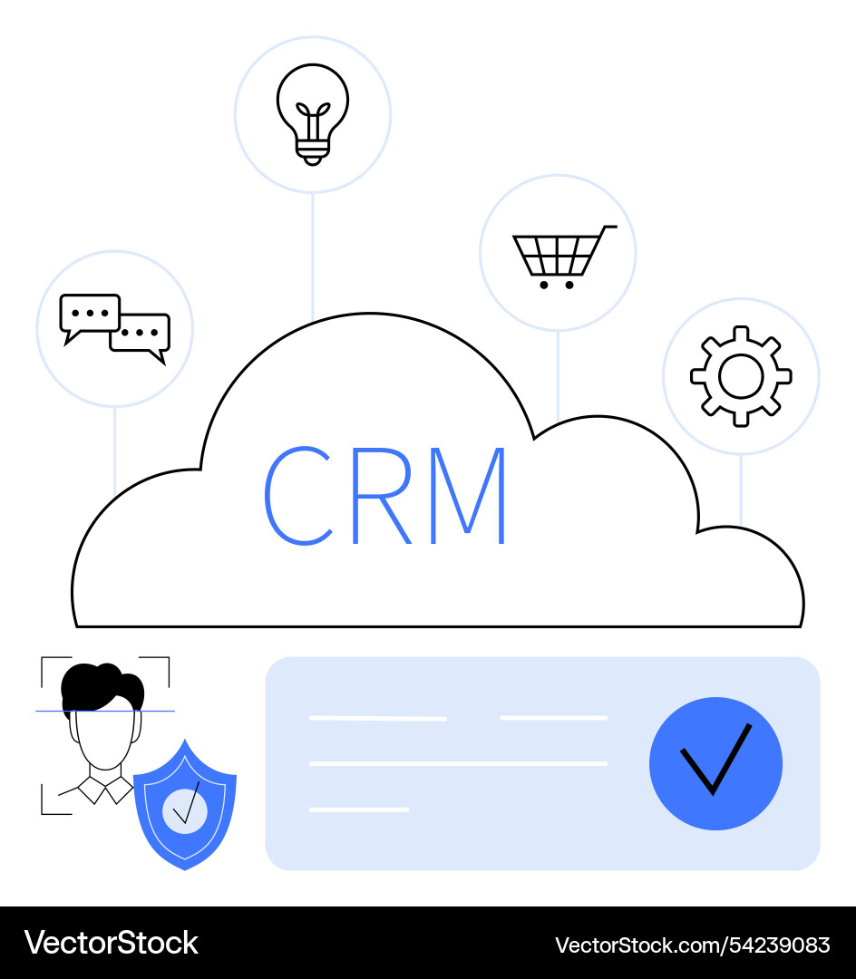 Crm concept with cloud computing and security Crm concept with cloud computing and security vector image