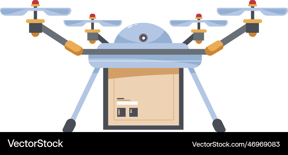 Drone with package automated delivery system Drone with package automated delivery system vector image
