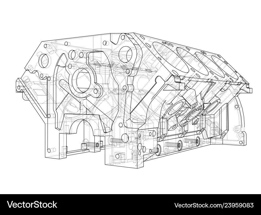 Engine block sketch rendering of 3d Engine block sketch rendering of 3d Vector Image