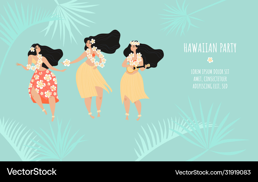 Hawaiian Party Banner Vorlage mit drei Mädchen Hawaiian Party Banner Vorlage mit drei Mädchen vektorbild