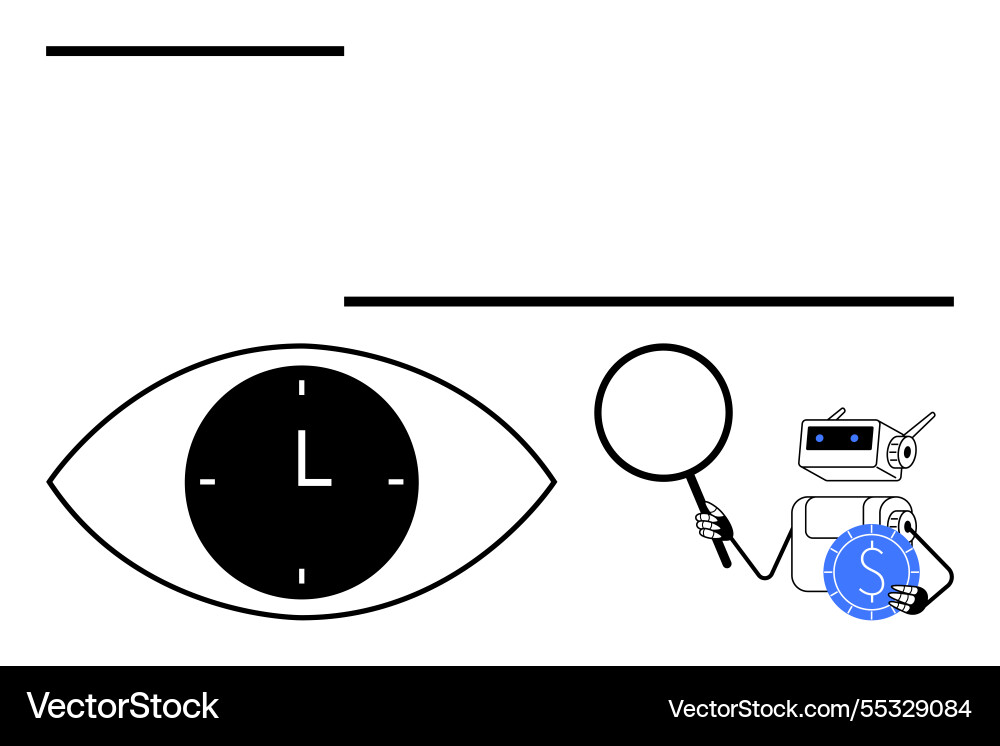 Robot with magnifying glass analyzing time concept Robot with magnifying glass analyzing time concept vector image