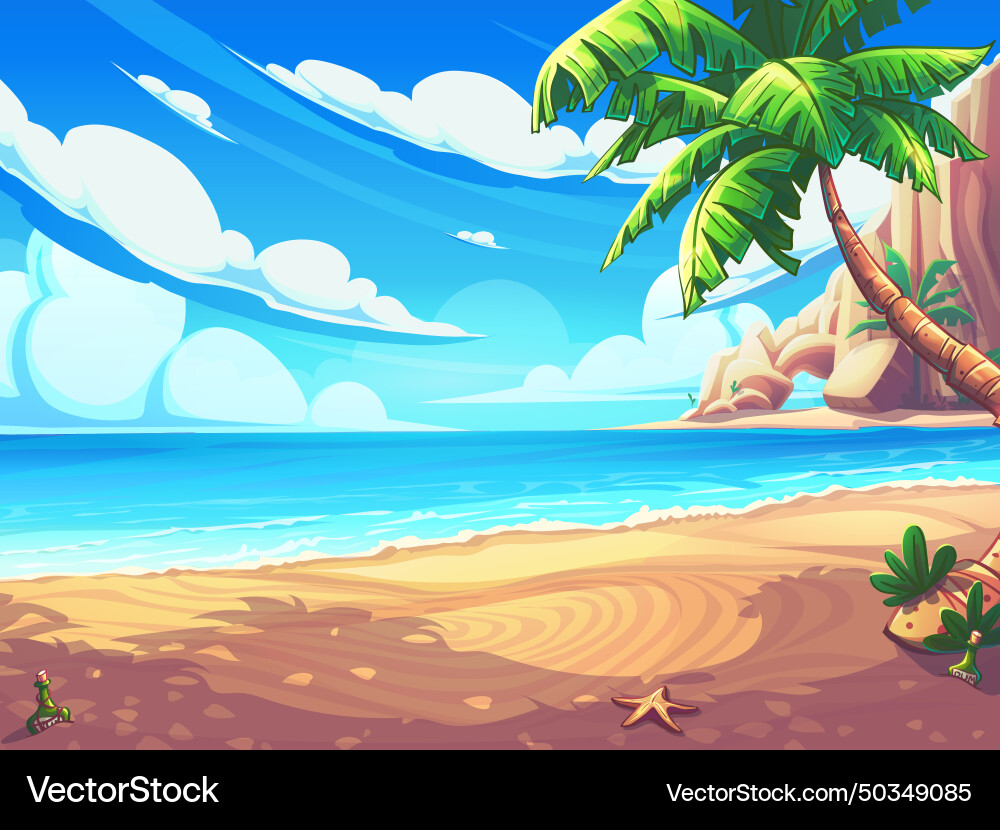Cartoon seascape with surf wave and coastal rocks Vector Image