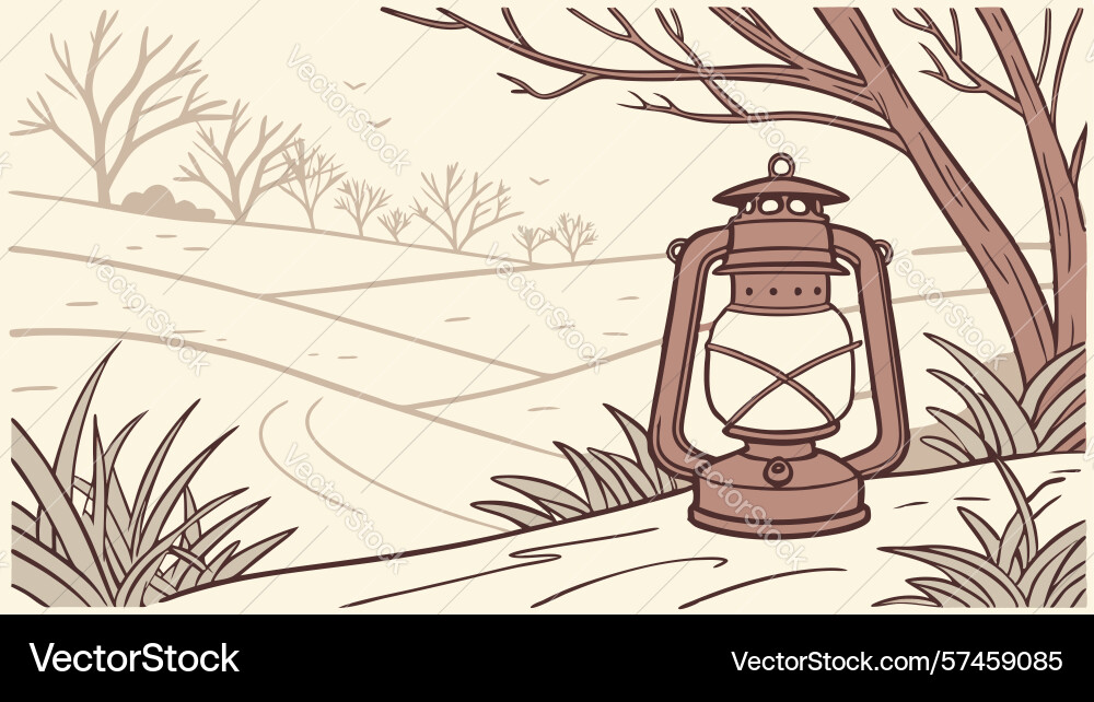 Lantern on a snowy forest path design generative vector image