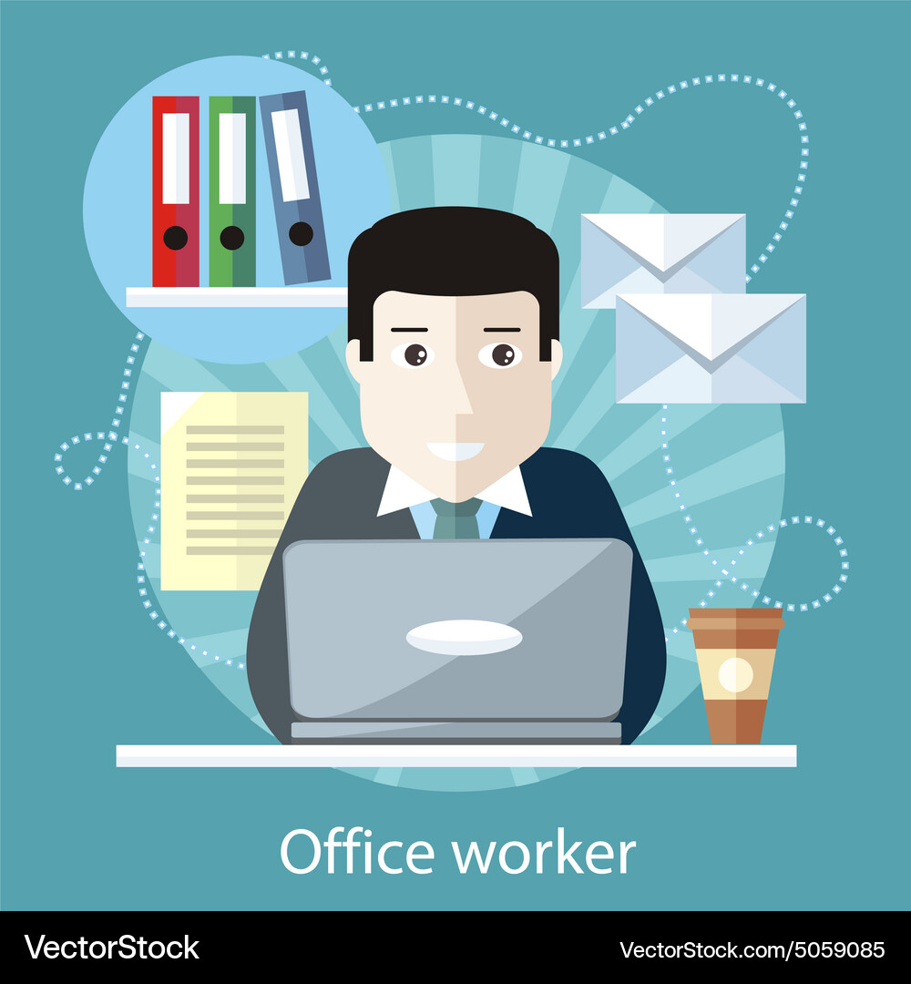 Man Working on Computer Vector Image