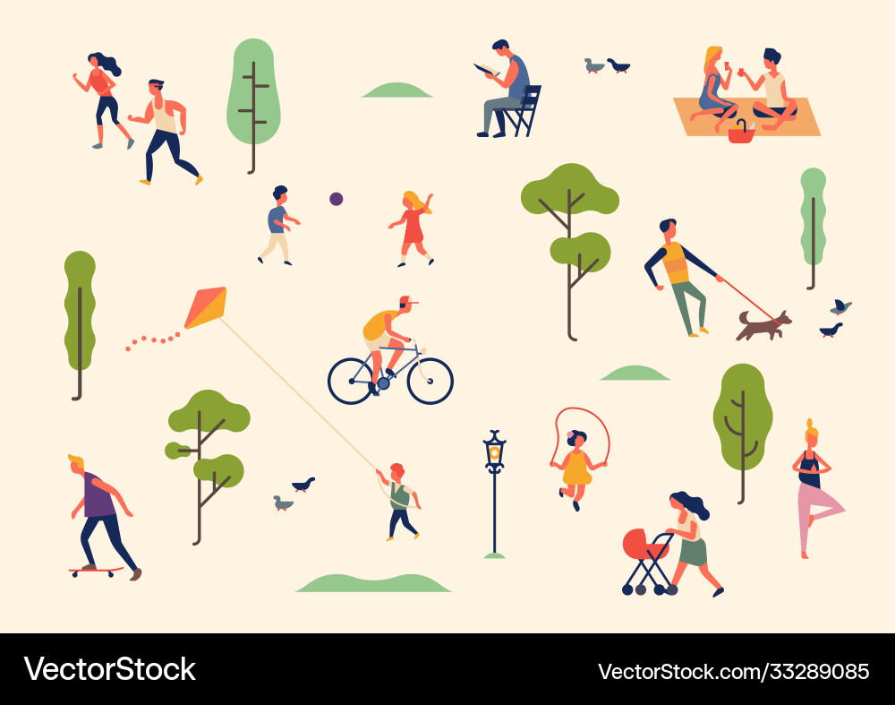 Set characters in summer season outdoor Set characters in summer season outdoor vector image
