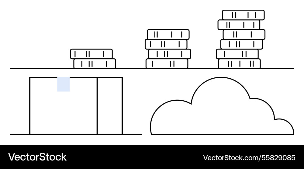 Stacked coins cloud and server depicting data Stacked coins cloud and server depicting data vector image