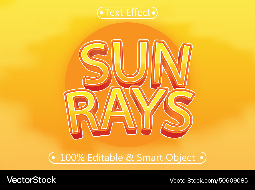 Sun rays editable text effect 3 dimension emboss Vector Image
