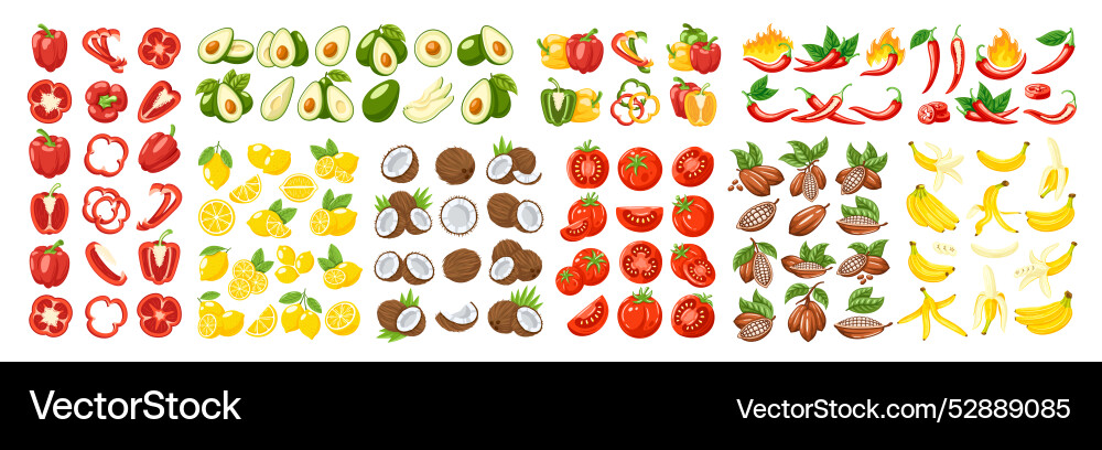 Vegetable and fruit icons set Royalty Free Vector Image