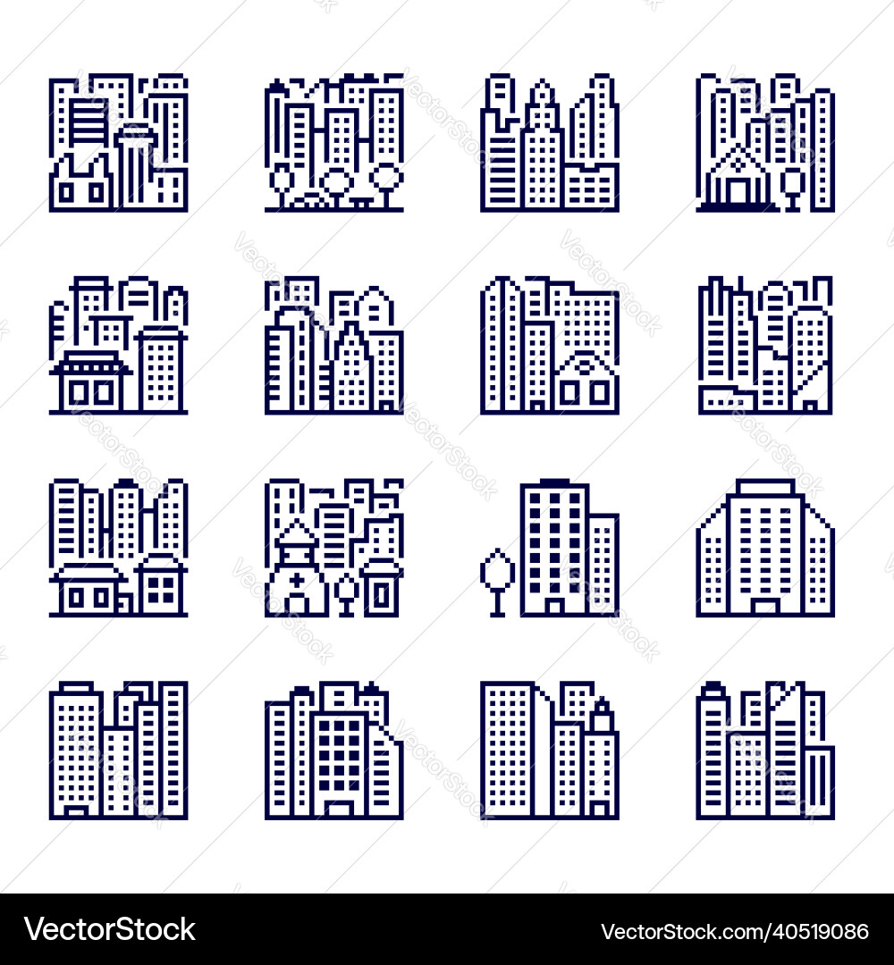 Buildings set icons in pixel style Vector Image