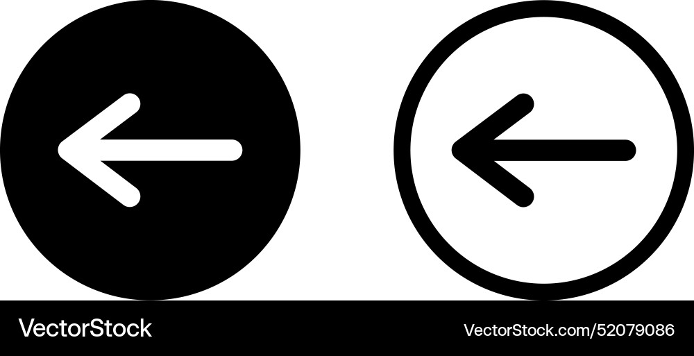 Left arrow icon set in two styles isolated vector image